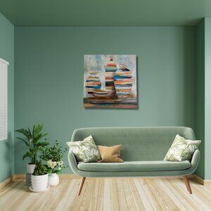 Abstract print canvas art / wall decor/ vases/elegant vases/ocean color/ 24x24in